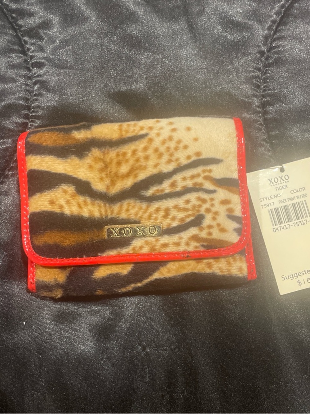 XOXO Tiger Print Wallet with Red Patent Trim